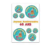 Planche A4 de stickers Joyeux anniversaire 60 ans – E62
