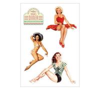 Planche A4 de stickers Pinup retro 50's autocollant adhésif scrapbooking - E30