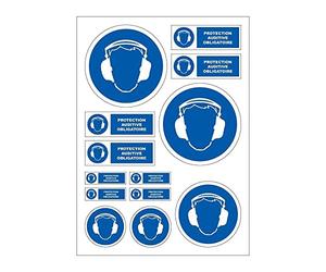 Planche A4 de stickers protection auditive obligatoire autocollant - B58
