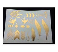 Planche de 14 Tatouages éphémères métallique waterproof. Tatoo temporaire or