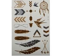 Planche de 14 Tatouages éphémères métallique waterproof. Tatoo temporaire or