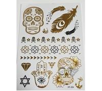 Planche de 14 Tatouages éphémères métallique waterproof. Tattoo tete de mort