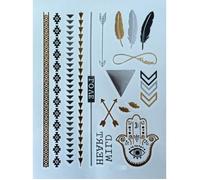 Planche de 17 Tatouages éphémères métallique waterproof. Tatoo temporaire or