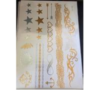 Planche de 25 Tatouages éphémères métallique waterproof. Tatoo temporaire or