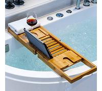 Planche de Baignoire avec boîte à Serviettes, Plateau de Bain Extensible, Plateau Baignoire Bambou avec Emplacement pour Tablette, Accessoires de Salle de Bain. (Couleur Bois)