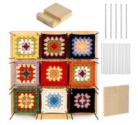 Planche de Blocage au Crochet, 20 x 20 cm Plaque de Blocages | Planche de Blocage pour Granny Square, Accessoire Crochets, avec 1 Base, 10 Tiges en Acier Inox, 5 Aiguilles à œillet
