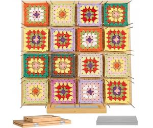 Planche de Blocage Crochet 38 x 38cm - Tableau Pliable en Bambou avec 676 Trous et 30 Épingles en Acier Inoxydable, Idéal pour Projets de Crochet et Tricot