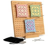 Planche de Blocage Crochet en Bois pour Granny Square avec 20 Bâtons Inox & 5 Épingles Plaque de Blocage Tricot avec Trous, Accessoires Crochet Pratiques pour Pièces Tricot et Crochet Kit Débutant