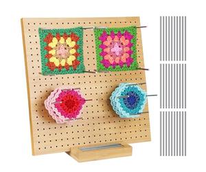 Planche de Blocage du Crochet, 29cm Squares Planche à Tricoter en Bois, Planche de Blocage de Tricot de Bloc avec 30 Broches en Acier Inoxydable, Planche Carré de Sol pour Projets Crochet