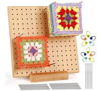 Planche De Blocage Du Crochet,Planche De Blocage Pour Granny Square, Equipé de 20 Jambes En Aacier, 5 épines Et 10 épines Marquées, Parfaits Ples Accessoires Et les Fournitures
