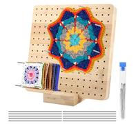Planche de blocage pour Granny Square - 19,5 x 19,5 cm - Planche de blocage en bois avec 10 broches en acier inoxydable et 5 aiguilles - Planche de blocage en bois pour tendre de petites pièces de