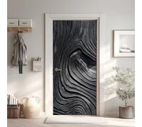 Planche de Bois Effet 3D Sticker Porte, Bois Noir Papier Autocollant Porte Mural Décoration, Rustique Stickers Muraux Amovible PVC 95x215 cm