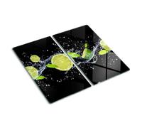 Planche de Cuisine en Verre 2x30x52 cm Avec Impression Décoration Résistant à la Chaleur Modernité Symétrique Contact Alimentaire Bords Polis Pieds Antidérapants - Citrons verts et eau