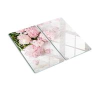 Planche de Cuisine en Verre 2x30x52 cm Avec Impression Décoration Résistant à la Chaleur Modernité Symétrique Contact Alimentaire Bords Polis Pieds Antidérapants - Pivoines