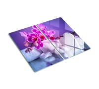 Planche de Cuisine en Verre 2x30x52 cm Contact Alimentaire Modernité Bords Polis Avec Impression Décoration Pieds Antidérapants Résistant à la Chaleur Symétrique - Orchidée et coeur