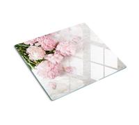 Planche de Cuisine en Verre 60x52 cm Avec Impression Décoration Résistant à la Chaleur Modernité Symétrique Contact Alimentaire Bords Polis Pieds Antidérapants - Pivoines