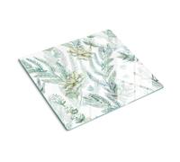 Planche de Cuisine en Verre 60x52 cm Décoration Avec Impression Contact Alimentaire Bords Polis Résistant à la Chaleur Pieds Antidérapants Modernité Symétrique - Fleurs et feuilles