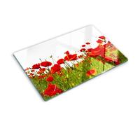 Planche de Cuisine en Verre 80x52 cm Résistant à la Chaleur Contact Alimentaire Modernité Symétrique Pieds Antidérapants Décoration Avec Impression Bords Polis - Coquelicots des champs