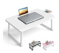 Planche de lit, Table de lit avec tiroir, pour Ordinateur Portable, Lecture, Écriture, Repas et Regarder des Films sur Le Lit, Canapé ou au Sol, Bureau et Maison (White)