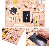 Mia Tableau D'activité Sensoriel Montessori Busy Board En Bois Naturel Animaux 75 Cm