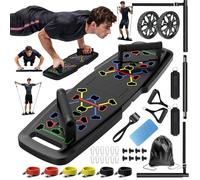 Planche de pompes, salle de sport à domicile, équipement d'exercice portable, barre de pilates et 20 accessoires de fitness avec bandes de résistance et roue abdominale, entraînement complet du corps