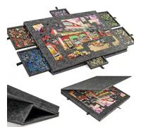 Planche de puzzle avec 6 tiroirs et couvercle, jusqu'à 1500 pièces, planche de puzzle en feutre légère et portable avec support réglable, pour adultes et enfants Dark grey 1000 pieces