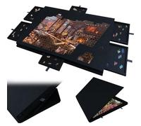 Planche de puzzle avec 6 tiroirs et couvercle, jusqu'à 1500 pièces, planche de puzzle en feutre légère et portable avec support réglable, pour adultes et enfants Black 1500 pieces