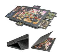 Planche de puzzle inclinable, support et housse 2 en 1, table de rangement en feutre léger avec 6 tiroirs de triage, table de puzzle, plateau portable de 1 000 pièces (gris foncé)