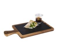 APS plateau de service, 2-pcs, 34 x 18 cm, planche en bois rustique, planche à découper en bois d'acacia, planche en bois avec dessus en ardoise naturelle