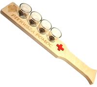 Planche de service pour shots 40 cm + 4 verres | Support en bois pour alcool | Plateau de bar pour shots | Ensemble de barman avec verres