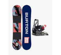 Planche de snowboard Burton Grom Camber rouge bleu + fixations Grom Disc noir enfant - 130