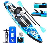 Planche de Stand up Paddle Gonflable, 330 x 76 x 15 cm, siège de Kayak, capacité de Charge jusqu'à 150 kg, Support pour caméra, Kick-Pad intégré, 3 ailerons, pagaie Double réglable, Camouflage Blue