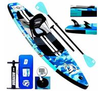 Planche de stand up paddle gonflable, siège de kayak, 330 x 76 x 15 cm, capacité de charge jusqu'à 150 kg, support pour camouflage, coussin de kick intégré, 3 ailerons, pagaie double réglable