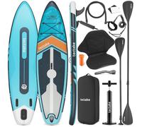Planche de stand-up paddle - TECTAKE - SUP, 2 EN 1, GONFLABLE, SIÈGE DE KAYAK, JUSQU'À 200 KG, ANTIDÉRAPANT - Turquoise/orange