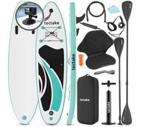 Planche de stand-up paddle - TECTAKE - SUP gonflable PALAGIOS, Kit complet 2en1 avec support pour caméra - Blanc/Turquoise