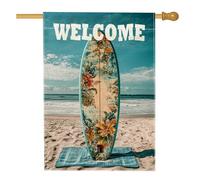 Planche de surf de plage, drapeau de jardin, bannière florale tropicale pour décoration d'intérieur, décoration de pelouse extérieure double face pour fêtes d'été, style côtier bienvenu, 71,1 x 101,6