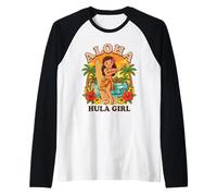 Planche de Surf rétro Hawaï Hula Girl Aloha Tropical Beach Sunset Manche Raglan