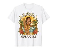 Planche de Surf rétro hawaïenne Aloha Hula Girl - Plage Tropicale - Coucher de Soleil T-Shirt