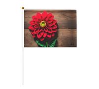 Planche en bois rétro fleur rouge dahlia petit drapeau portable pour jeux sportifs et festivals, décoration de défilé drapeau 14 x 20,8 cm