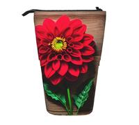 Planche en bois rétro motif floral rouge dahlia trousse télescopique sac de rangement polyvalent, bureau et boîte de rangement pour adultes