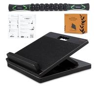 Planche inclinée portable en bois pour étirement des mollets - Planche d'étirement des mollets 2 en 1 noire - Planche inclinée avec bâton de rouleau musculaire pour les squats et l'exercice (35,6 x