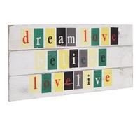 Planche murale Love-Life panneau style shabby vintage 3 crochets 30x60cm Multicolore G