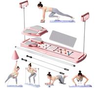 Planche Pilates, Ensemble Pilates Reformer, équipement Pilates Multifonction 15 en 1, Planche Abdominale Pliable et Portable pour l'entraînement à Domicile ou au Bureau,Rose