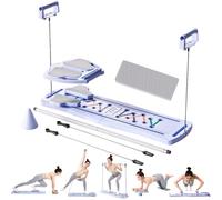 Planche Pilates, Ensemble Pilates Reformer, équipement Pilates Multifonction 15 en 1, Planche Abdominale Pliable et Portable pour l'entraînement à Domicile ou au Bureau,Bleu