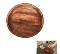 Planche Ronde Massive en Acacia - Plateau Bois pour Assiettes et Repas, Petit Plateau de Service pour Assiettes Rondes