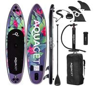 Aquaget iSUP Kit complet de planche à pagaie gonflable 320 x 81 x 15 cm avec siège de kayak 2 en 1, pagaie, sac à dos, pompe, laisse, 3 ailerons jusqu'à 150 kg