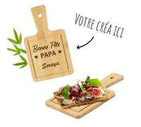 Planche tapas en BAMBOU - Petite planche aperitif 19x11 cm à personnaliser avec Texte & Logo [Planche en bois de service]