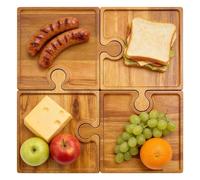 Planches À Charcuterie | Set de 4 Plateaux Puzzle avec Poignées | Plateau de Charcuterie en Forme de Puzzle,Pour Cuisine, Fêtes, Mariages, Vacances, Apéritif, Nourriture, et Hôtesse