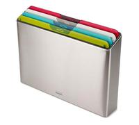 Joseph Joseph Planches à découper Folio Icon Steel – Lot de 4 antidérapantes, code-couleur, étui