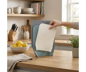 Planches à découper lot de 3 avec support rangement vertical plastique gris (60122)